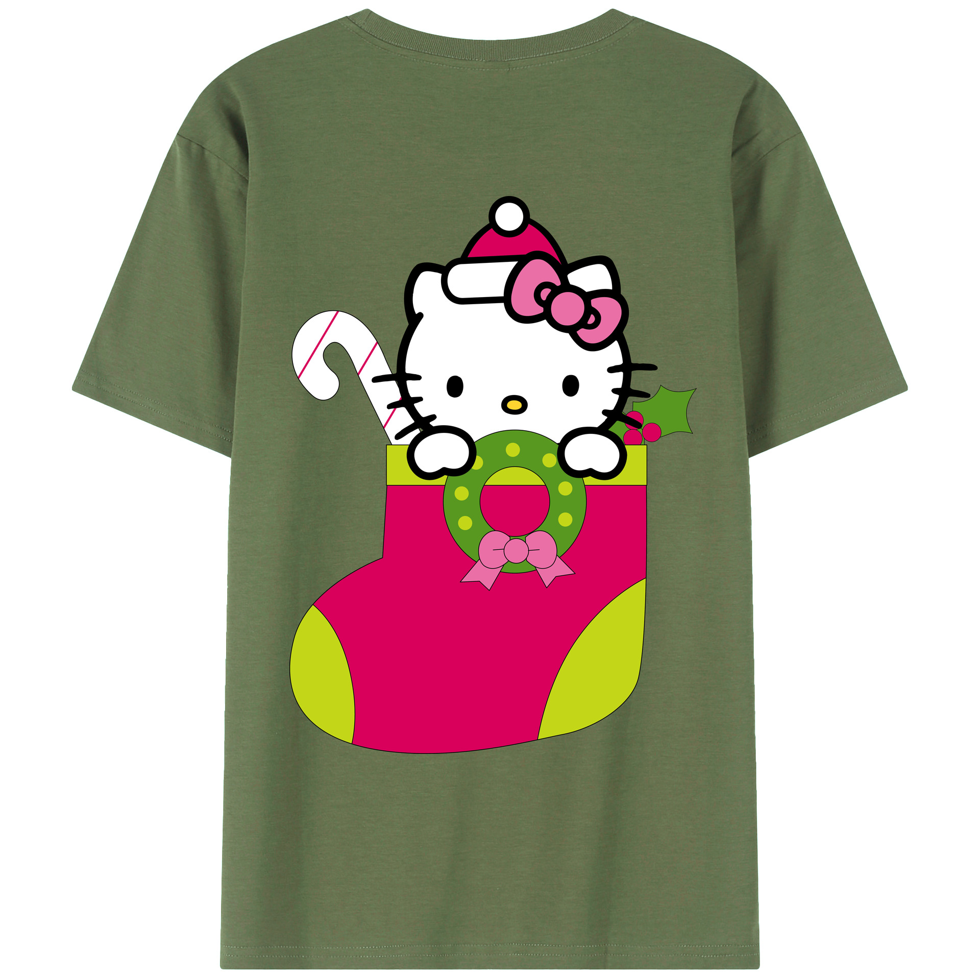（画像用） Hello Kitty ハローキティ 綿100％ メンズ半袖Tシャツ（バックプリント） 通気性